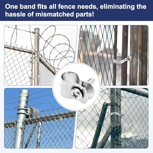 M METERXITY 12-Pack 3/8" Brace Bands Chain Link Fence Parts | Galvanized Steel Chain Link Brace Band with Bolts and Nuts for Fence, Gate, Posts, Rust-Resistant [Silver] - size: 3/8"