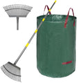 Adjustable Garden Rake for Leaves 36-73" Long Handle, 18" Wide, Heavy Duty with 25 Metal Tines ，Includes 32Gallon Leaf Bags，Designed for Lawns, Grass, Shrubs ，Flower Beds
