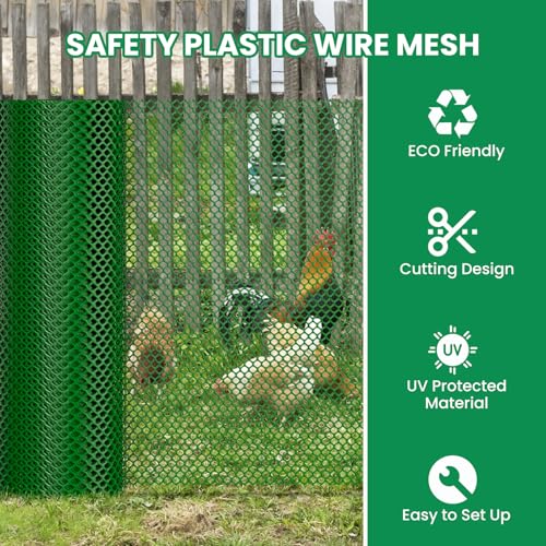 SUNYRISY 40in x 82ft Garden Mesh Fence Temporary Fencing | Outdoor Dog Fence, Chicken Fencing Plastic Netting Animal Barrier for Backyard Dog Poultry Pet Protection, Green Diamond - color: Green Diamond