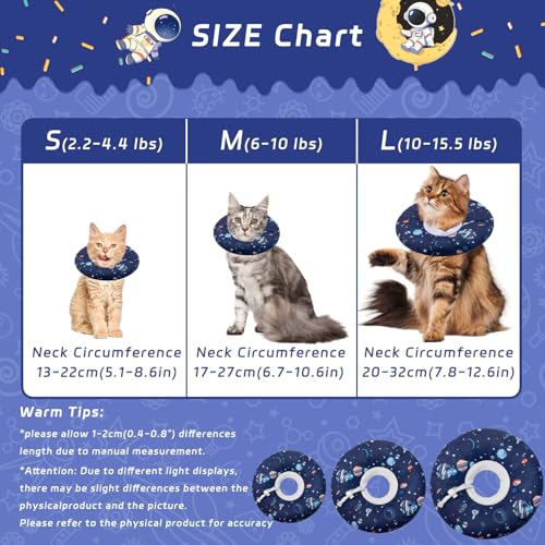 Seyezo Cat Cone Collar Soft, Adjustable Cat Recovery Cone, Planet, S | Stop Licking, Donut Design, Elizabethan Cone for Kittens, Protective Cone Alternative, Cone of Shame - color: Planet, size: Small