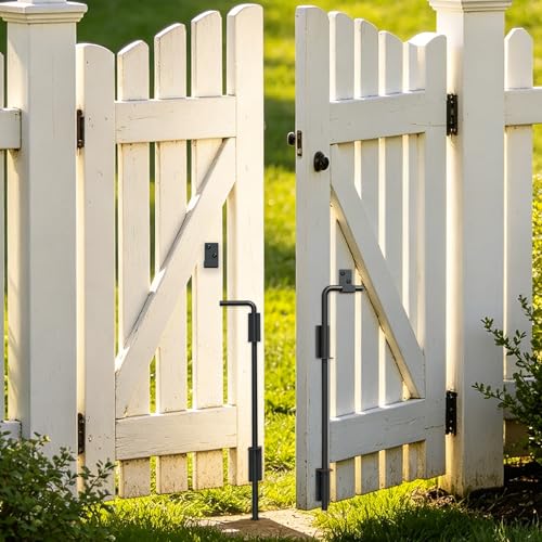 Heavy Duty Cane Bolt Gate Drop Rod, 36" Black Gate Latches Hardware for Wood Fence/Metal/Vinyl/Double Gates, Outdoor Gate Ground Latch Drop Rod with Mounting Screws, 1 Pack - size: 36 Inch