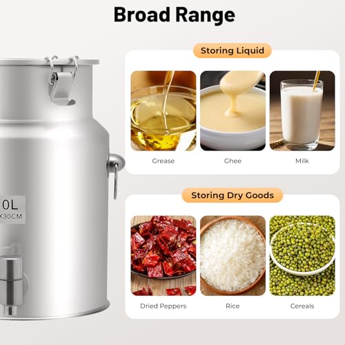 2.64 Gallon Milk Can - 304 Stainless Steel Milk Bucket with Sealed Lid, Milk Transport Barrel with Spigot for Liquid Storage, Ideal for Milk, Wine, and Beverages - size: 2.64 Gallon
