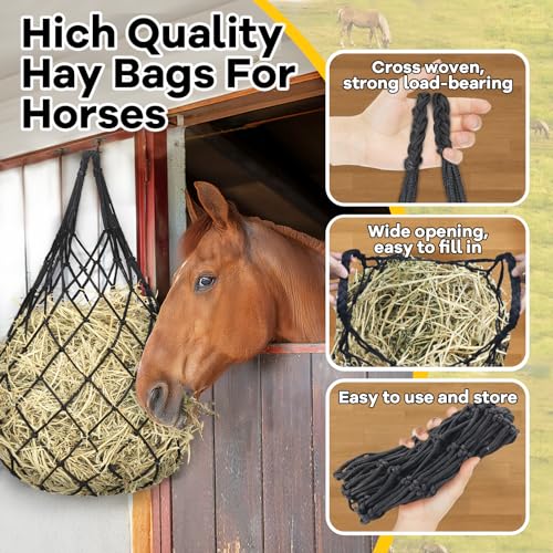 YedsIntu 3 Pcs Hay Bags for Horses, Hay Nets for Horses Goat Sheep,Goat Hay Feeder for Slower Feeding,Strong Load-Bearing Hay Bag Hanging for Horse Stable Trailer (Black) - color: Black
