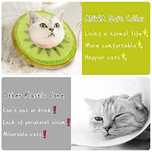 ANWA Adjustable Cat Cone Collar Soft, Cute Cat Donut Collar After Surgery, Kitten Recovery Cones to Stop Licking - color: Kiwifruit, size: Small