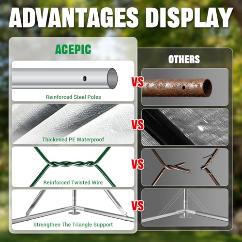 Acepic 10x6.5x6.5ft Metal Chicken Coop with Roosting Perches & Door Lock | Walk-in Poultry Cage with Waterproof & UV Resistant PE Top, Predator-Proof Hen Run for Yard, Farm, Chicken, Duck, Rabbit - size: 118.1"L x 78.7"W x 78.7"H