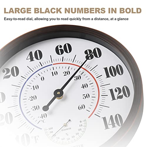 Indoor Outdoor Thermometer Wall Large Numbers Thermometer No Battery 12" Hanging Digital Weather Hygrometers for Home Garden Outside Patio Decor (Brown) - color: Brown, size: 12"