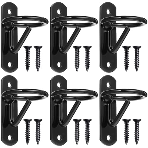 6 Pack Heavy Duty Bucket Hooks for Horse Stalls Anti-Tip Metal Bucket Holder for Horse Feed and Water Stable Barn Fence Accessories with Screws, Black