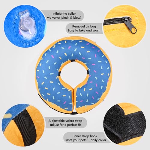 Inflatable Dog Cone Collar for After Surgery, Soft Adjustable Blow up Donut E-Collar for Small Medium Large Dog and Cats - color: Yellow/Blue Cheese, size: X-Large (Neck: 18"-24")