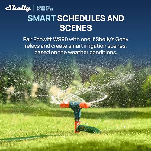 Ecowitt WS90 7-in-1 Weather Station with Bluetooth & Zigbee connectivity, Ultrasonic Wind Monitoring, Haptic rain Detection, Temperature & Humidity Tracking, UV & Illuminance, IPX5, Powered By Shelly