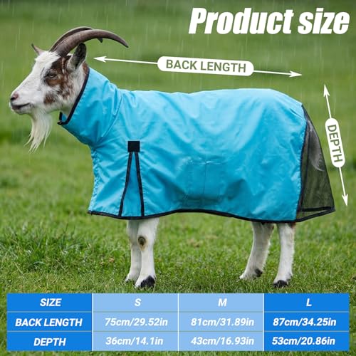 Goat Sheep Blanket -Summer Sun Protection Rain Coat for Show Goats Sheep Lambs Livestock Lightweight Waterproof Fly Sheet with Adjustable Belly Straps(L) - size: L