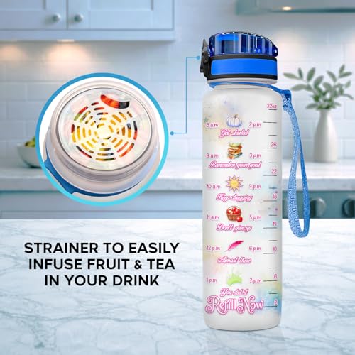 Princess Fairytale Inspired 32oz Water Bottle with Time Marker – Cute Magic Castle Design, Motivation Drink Water Bottle, Gift for Princess & Fairytale Lovers - color: Princess girl