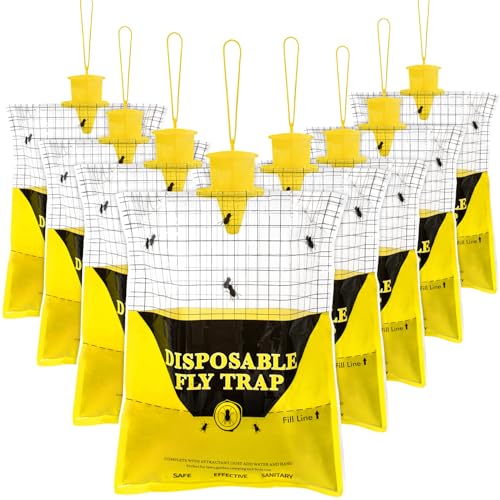 Outdoor Fly Traps for Patio - 8 Large Pre-Baited Flies Bags Disposable | Hanging Fly Catcher Killer Repellent with 8*50g Bait for Stable Horse Barn & Farm | Easy to use | Durable | Effective - size: 8 pack