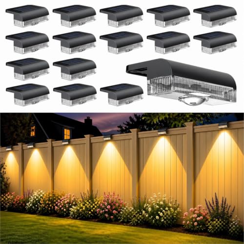 16PK Solar Fence Lights Outdoor Waterproof, 12H Step Lights for Yard | IP55 Waterproof, 12H Runtime, 50LM Bright, for Stairs Deck Patio Fence