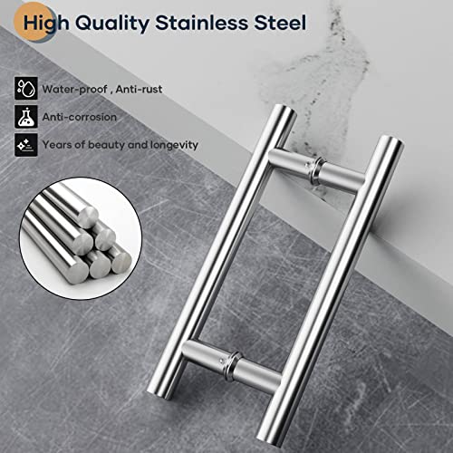 12" Stainless Steel Double Sided Push Pull Door Handle,H Shape Sliding Door Handle,Brushed,Fit for Glass Door Wooden Door,2 Pack - size: 12inch*2