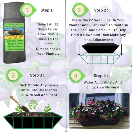 EZ Swap 24 Inch Fabric Trough Coco Liner Replacement for Window Basket Flower Planter - 24" Coconut Coco Fiber Alternative for Hayrack Planters. Use 3+ Seasons - Made in The USA! (2-Pack) - size: 24" Inch (2-Pack)