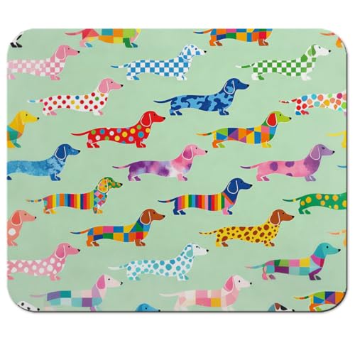 Colorful Patterned Dachshund Dog Mouse Pad 9.5" x 7.9", Lovely Wiener Dog Seamless Cute Desk Mat, Dog Lover Gift - color: Dachshund Dog