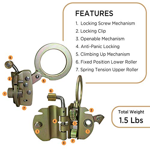 AFP Self-Locking Rope Grab with 2.25 inch Connecting Eye, used with 5/8’’ Lifeline Rope, For Construction, Climbing, Fall-Protection, 310 lb. Capacity (OSHA/ANSI Compliant) - color: Gold