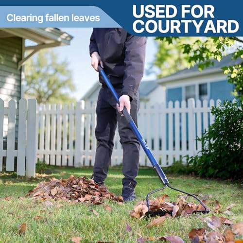 WIKER Heavy Duty Steel Garden Rake, 57 Inch Fiberglass Long Handle with 14 Tempered Tines, One-Piece Non-Slip Yard Rake for Soil, Gravel, Leaves, Gardening & Landscaping