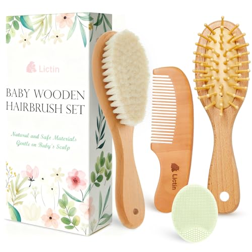 Baby Grooming and Health Kit, Lictin Nursery Care Kit, Newborn Safety Health Care Set with Hair Brush,Comb,Nail Clippers and More for Newborn (Walnut) | Baby Cradle Cap & Comb for Newborns & Toddlers, Baby Boy Girl Essentials, Perfect Baby Grooming Kit, S