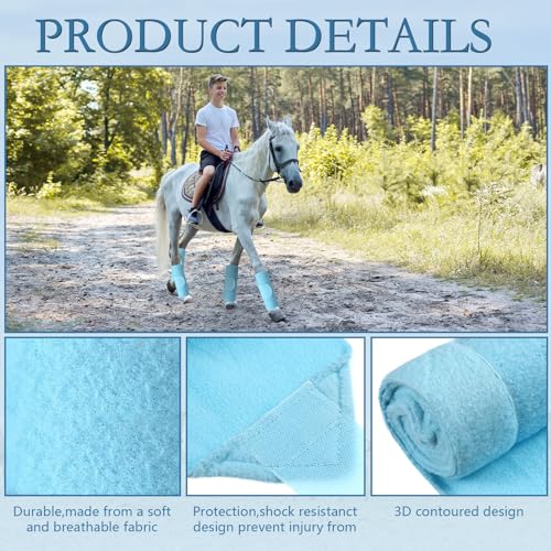 Set of 4 Horse No Bow Bandage 3D Contoured Standing Wrap Bandages Stable Nylon Horse Leg Wraps for Helping Prevent Horse from Tendon Damage and Keep Horses Clean and Safe(Light Blue) - color: Light Blue