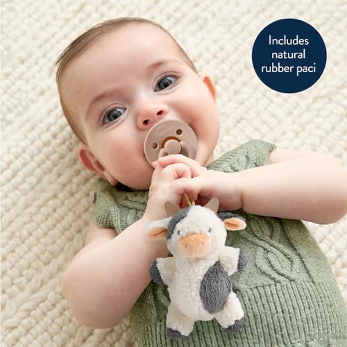 Itzy Ritzy Pacifier & Lovey Set - Natural Rubber Pacifier with Plush Cow | Natural Rubber Pacifier with Detachable Bear Lovey, Soft Cotton Fabric, Large Vent Holes, and Soothing Comfort for Babies - color: Cow