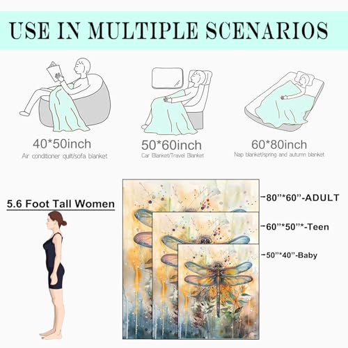 Watercolor Dragonfly Fleece Blanket,50x60in,Artistic Insect Intricate Wing Earthy Tones Throw Blankets,Soft Cozy Lightweight, Ideal for Bed Living Room Home Boho Decor,Women Gifts - color: Dragonfly, size: 50x60 Inch