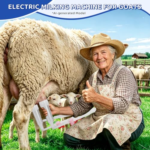 2-in-1 Goat and Cow Milking Machine, 3.7Gal Stainless Steel Bucket with 5200mAh Built-in Rechargeable Battery, Cordless Electric Vacuum Pulsator, 4 Teat Cups, Portable Electric Milking Machine (7L)