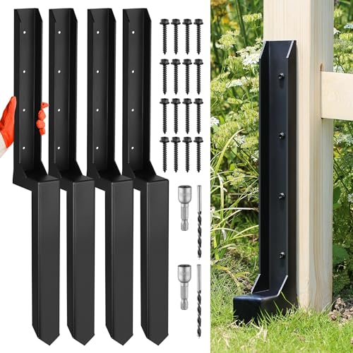 Fence Post Repair Kit, Heavy Duty One-Piece Steel Anchor & Stakes for Repair Broken Tilted Leaning Wood Posts, Rust-Proof Easy Installation, Upgraded 11-Gauge Thickness (4 Pack) - color: 4 Pack