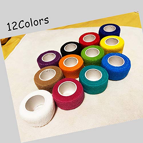 12 Pack Self Adhesive Bandage Wrap, 1" x 5 Yards, Cohesive Athletic Tape | Athletic Elastic Cohesive Bandage for Sports Injury,Strain,Knee & Wrist,Ankle Sprains & Swelling First Aid - size: 1x180 Inch (Pack of 12)