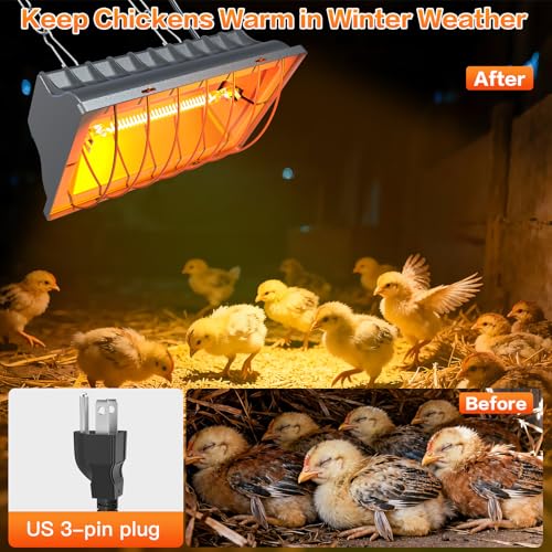 Chicken Coop Heating Lamp, 300W Brooder Heater for Chicks 6.23ft Cord UL Passed Adjustable Temp & Height with Aluminum Alloy Lampshade Suitable for Poultry Indoor Heater (Gray)
