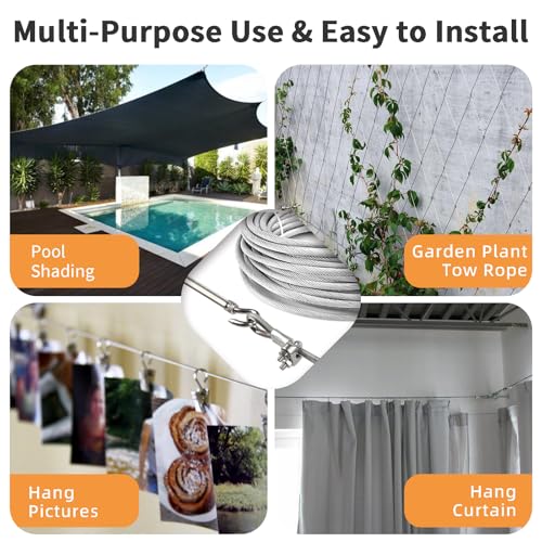 1/8" Wire Rope Kit 300FT Aircraft Cable Vinyl Coated 304 Stainless Steel Wire,7x7 Strand Cable Kit for Outdoor String Lights,Climbing Plants,Pictures,Clothes,Curtain Hanging - size: 1/8" steel cable 300FT