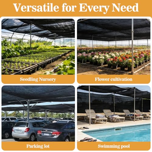 Sukh 70% Shade Cloth for Garden - 6.5 x 10 FT Sunblock Black Mesh Tarp | Sun Shade Sail with Grommets for Patio, Greenhouse, Outdoor Plants, Raised Beds Netting, Privacy Fence Screen for Balcony - size: 118*78in