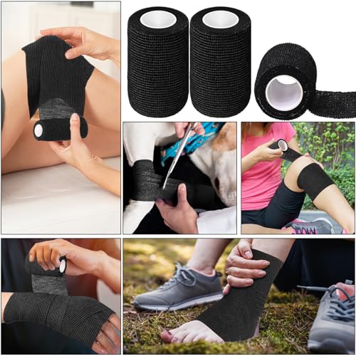 Treela 36 Pcs Self Adherent Bandage 3" X 5 Yard Wrap Breathable | Cohesive Bandage Elastic Adhesive Tape for Stretch Athletic Sports Wrist Ankle - color: Black, size: 3" X 5 Yard