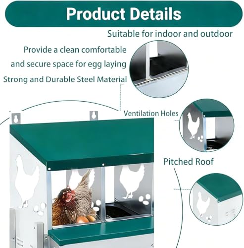 Chicken Nesting Box, 6 Compartments Nesting Box with 4 Fake Eggs & 10 Soft Nest Pads, Wall Mounting for Easy Egg Collection, Heavy Duty Galvanized Steel Rustproof Laying Box with Vented & Easy Clean - size: 6 compartment with Legs