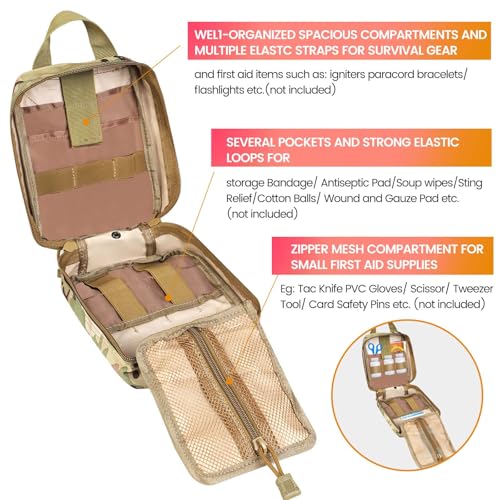 Medical Molle Pouch Tactical - 1000D Nylon First Aid Pouch, Big Capacity EMT Pouch Utility, Heavy Duty Military Grade Rip-Away Ifak Pouch for Home and Outdoor Activities（Bag Only - color: Multicam