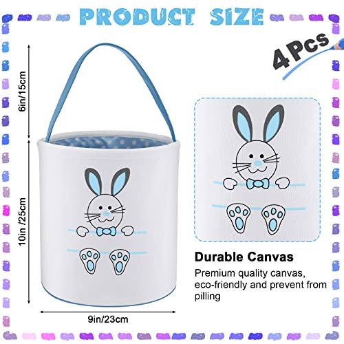 4 Pieces Easter Bunny Basket Egg Bags for Kids Cloth Tote Bags Canvas Cotton Empty Personalized Candy Egg Basket Bunny Print Buckets Carrying Presents and Eggs Hunt Bag Toys Bucket Boys Girls - style: Cute