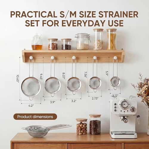 Fine Mesh Strainer Set 5 Pack, Stainless Steel Mini Small & Medium Sieves Colanders, Multipurpose Sifter Strainer for Tea, Pasta, Juice & Baking