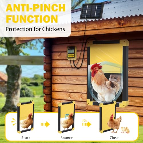 Aivituvin Solar-Powered Automatic Chicken Coop Door with Heating, Weatherproof Auto Opener for Chicken Houses/Duck Runs, Dual Power Modes, Safety Sensor, Easy Installation (Black) - size: 22.4"L x 3.5"W x 14.6"H
