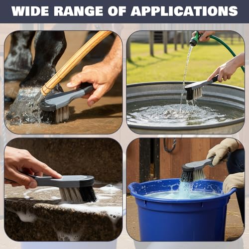 2 Pack 10" Horse Bucket Brush, Horse Bucket and Trough Scrub Brush, Water Buckets Brushes for Livestock Farm Equine Water Buckets Feed Trough Non Slip Grip Durable Synthetic Fiber Black Gray - color: Gray