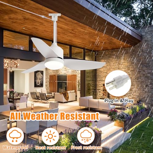 Depuley Outdoor Ceiling Fan with Light: 42 Inch White Waterproof Gazebo Fans with Lights Outdoor Hanging - Plug in Remote App Control for Patio Indoor Farmhouse Porch - 6 Speed Reversible DC Motor - color: White 01, size: 42 Inch