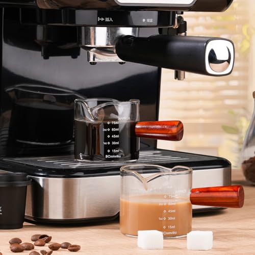 1 Pack Double Spouts Measuring Triple Pitcher Milk Cup with Wood Handle 75ML Espresso Shot Glasses Parts Clear Glass By BCnmviku
