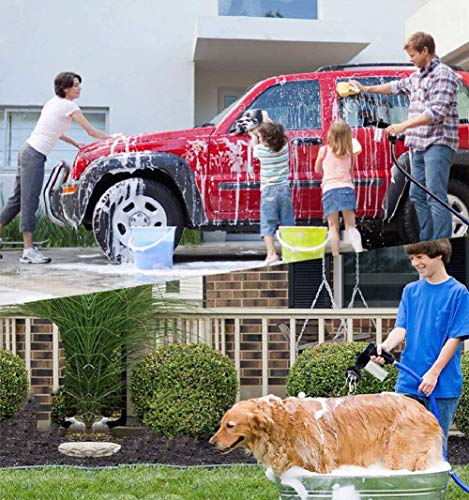Garden Hose Nozzle Adjustable Hose Spray Nozzle High Pressure 8 Watering Pattern with 3.5Oz Soap Sprayer Power Garden Water Hose Foam Nozzle Sprayer for Car Washing Pet Shower Black