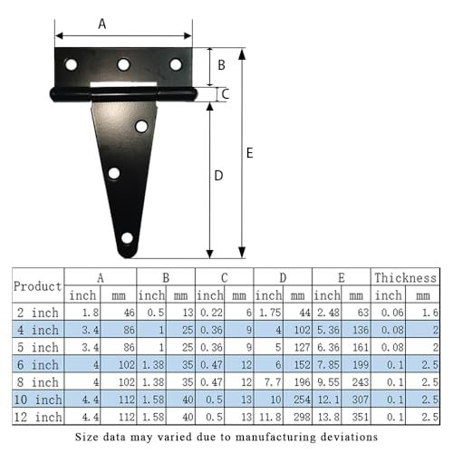 HLMOptimo Heavy Duty T Hinge Tee T Strap Shed Gate Barn Fence Door Hinge Wrought Rustproof All Size Black (6 pcs, 12 inch) - size: 12 Inch, style: 6 pcs