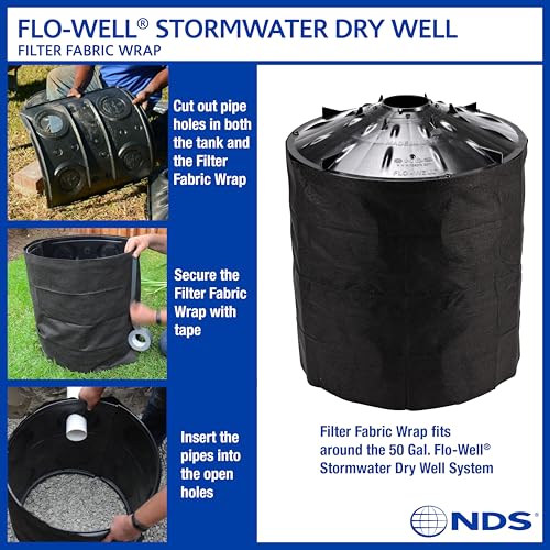 NDS FWAS24 50 Gal. Flo Stormwater Dry Well System Kit with 3 Side Panels & 1 Cover, Ideal for Rainwater Collection, Black