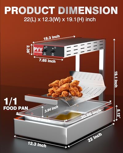 PYY French Fry Warmer - Update Commercial Food Heat Lamp Fry Dump Station Chip Warmer Food Warmer Adjustable Height 7.9"-11" Temp 86°F-156°F Countertop Freestanding for Restaurant Buffet - size: 10L Adjust Height