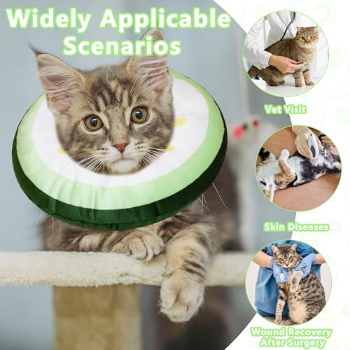 Cat Cone Collar Soft, Adjustable Cat Recovery Cone (Cucumber, L) | Stop Licking, Cute Kitten Donut Collar After Surgery, Elizabethan Collars for Kittens, Lightweight Cats Neck Cones - color: Cucumber, size: Large