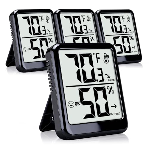 4 Pack Room Thermometer Indoor Hygrometer Humidity Gauge Meter | W/ Battery, Accurate Sensor, Monitor Temperature & Humidity, Fast Read, Easy To View, Durable Kickstand, ℉/℃, Small Size - color: Black - Upgraded Version