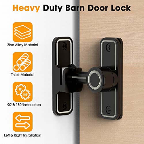 Sliding Barn Door Lock Hardware, 90 Degree Locks for Barn Doors, Flip Gate Latches for Garden, Bathroom, Outdoor, Garage, Window (Luminous Black) | Flip Gate Latches for Garden, Bathroom, Outdoor, Garage, Window, Barn Doors - color: Luminous Black
