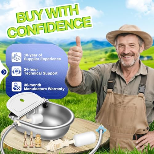 Automatic Animal Drinking Water Bowl with Float Valve, Extended Pipe & Drain Hole,3L Stainless Steel Waterer Feeder Farm Dog Dispenser Kit Self Filling for Livestock Horse Goat Water Trough - size: 71" Hose & Drain