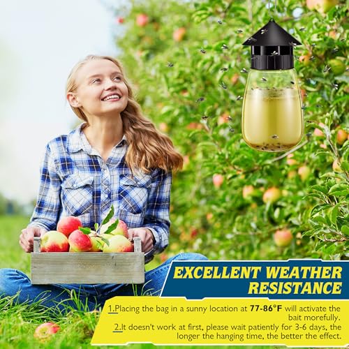 Qualirey Reusable Outdoor Hanging Fly Trap Bottles with Bait Refill, Non Toxic Flies Trap Jar, Fly Catcher Killer Flying Control for Outside Farms, Stables, Barns, Garden, Patio (3 Pack,Design)